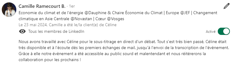 Capture d'écran LinkedIn de l'avis