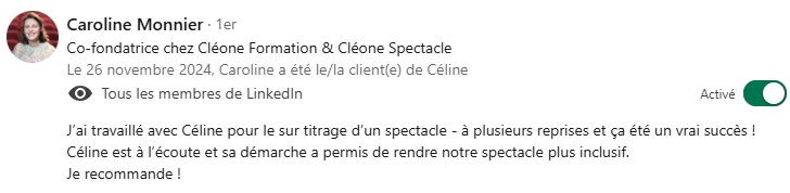 Capture d'écran LinkedIn de l'avis