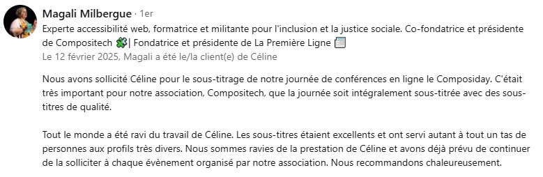 Capture d'écran LinkedIn de l'avis