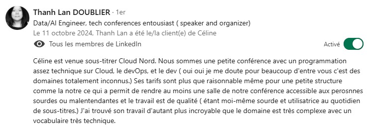 Capture d'écran LinkedIn de l'avis